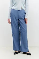 Брюки на высокой посадке, широкие на резинке «Брант» голубые