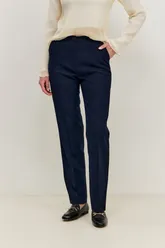 Брюки на высокой посадке, слегка зауженные, на резинке «Брант» синие