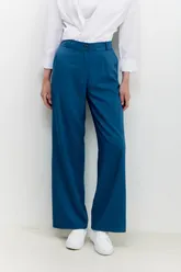 Брюки на высокой посадке, широкие, на резинке «Вискоза» голубые