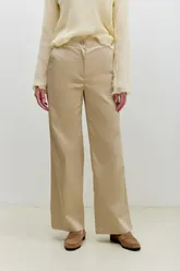 Брюки на высокой посадке, широкие, на резинке «Хлопок» светло- бежевые