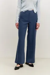 Брюки на высокой посадке, широкие на резинке «Тенсел» синие