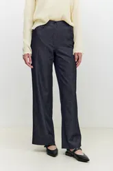 Брюки на высокой посадке, широкие, на резинке «Джинса» темно-синие