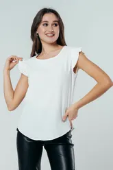 Блузка с коротким рукавом, шелковистая классическая белая