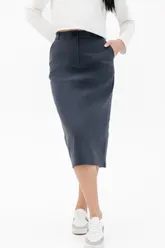 Юбка миди, на высокой посадке, резинка по бокам «Хлопок» синяя