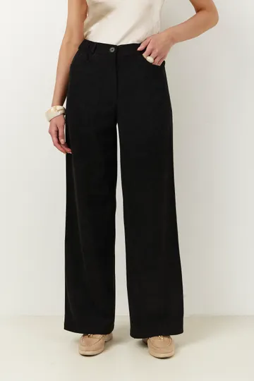 Брюки на высокой посадке, прямые на резинке «Вельвет» черные