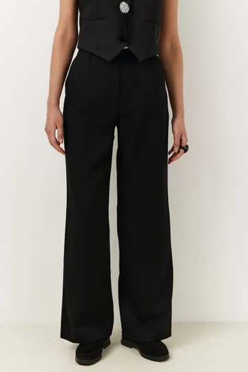 Брюки на высокой посадке, прямые на резинке «Амальфи» черные