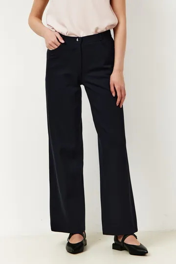 Брюки на высокой посадке, широкие, на резинке «Трикотаж» синие