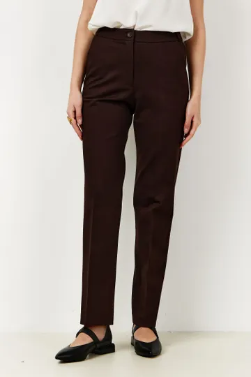 Брюки на высокой посадке зауженные, на резинке «Трикотаж» коричневые