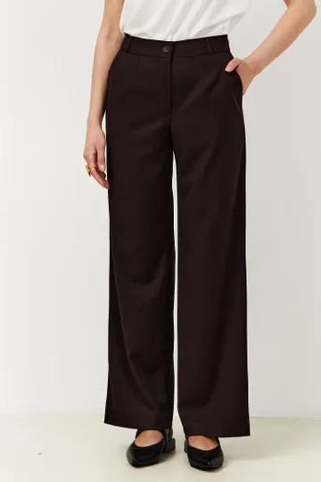 Брюки на высокой посадке, широкие. на резинке «Брант» коричневые