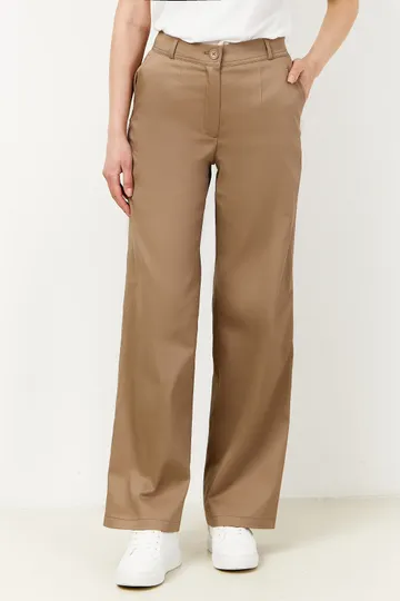 Брюки на высокой посадке, широкие на резинке «Хлопок» бежевые