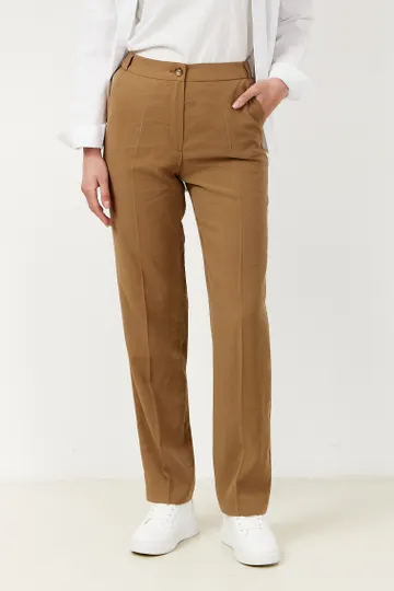 Брюки на высокой посадке, слегка зауженные, на резинке «Тенсел» кэмел