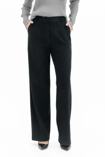 Брюки на высокой посадке, широкие на резинке «Полоска» черные