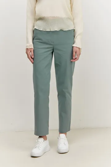 Брюки на высокой посадке, зауженные, на резинке в поясе «Хлопок» бирюза