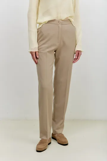 Брюки на высокой посадке, зауженные, на резинке «Бернер» светло-бежевые