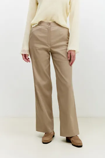 Брюки на высокой посадке, широкие, на резинке «Лиоцелл» бежевые