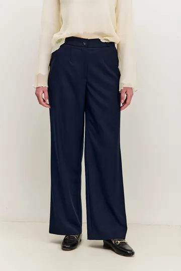Брюки на высокой посадке, широкие, на резинке «Брант» синие