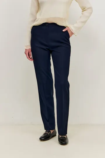 Брюки на высокой посадке, слегка зауженные, на резинке «Брант» синие