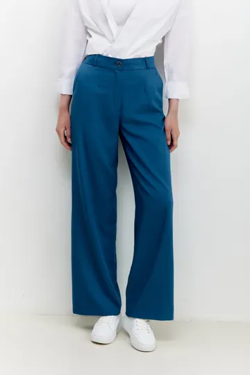 Брюки на высокой посадке, широкие, на резинке «Вискоза» голубые