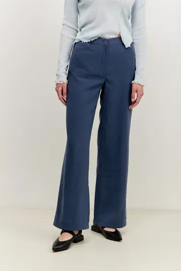 Брюки на высокой посадке, широкие на резинке «Тенсел» синие