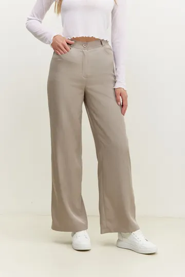 Брюки на высокой посадке, широкие, на резинке «Тенсел» серые