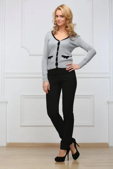 Брюки флис черные на средней посадке узкие - «Рубчик»