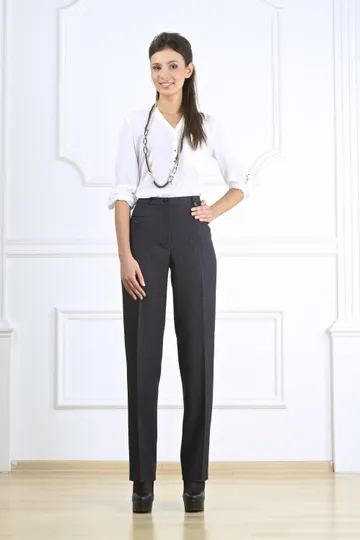 Брюки темно-синие на высокой посадке прямые от бедра - «Марсель»