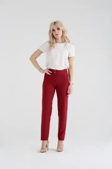 Брюки бордо на средней посадке зауженные к низу с карманами - «Модерн»