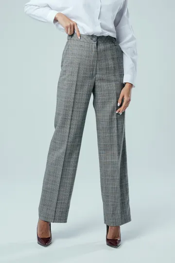 Брюки на высокой посадке, прямые на резинке «Братислава» бежево-серые