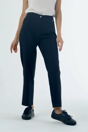 Брюки на высокой посадке зауженные на резинке 7/8 "Страмболи" темно-синие