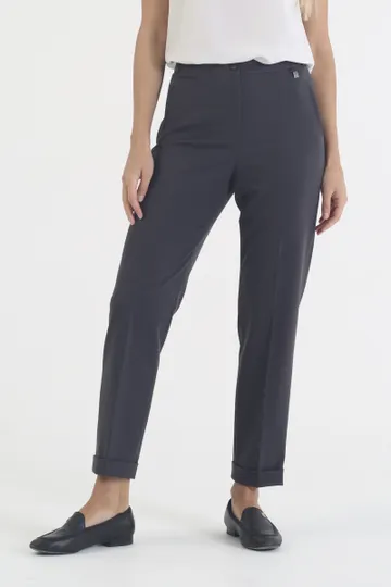 Брюки на высокой посадке, на резинке, зауженные, 7/8 длина с манжетами "Герард" серые