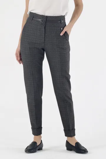 Брюки на средней посадке зауженные 7/8 длины с манжетами "Тициан" серо-коричневые