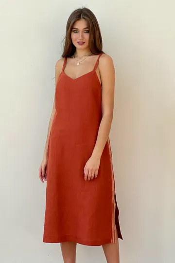 Сарафан «Лён» с лампасом оранжевый