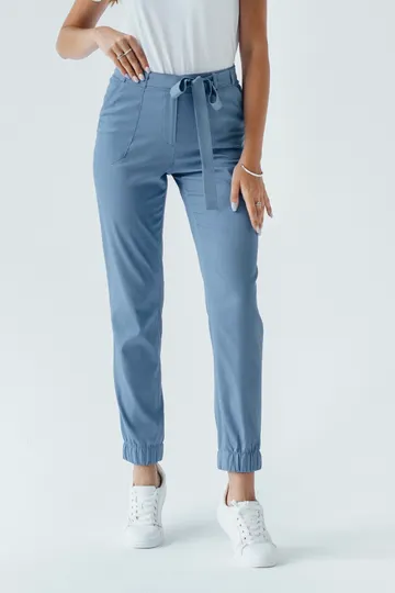 Брюки на средней посадке зауженные к низу, на резинке "Виктория" голубые
