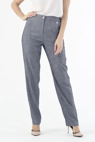 Брюки на высокой посадке на резинке "Лен Каспи" серый