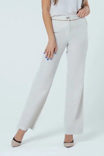 Брюки на средней посадке, широкие с карманами «Полулен Марсельеза» бежевые