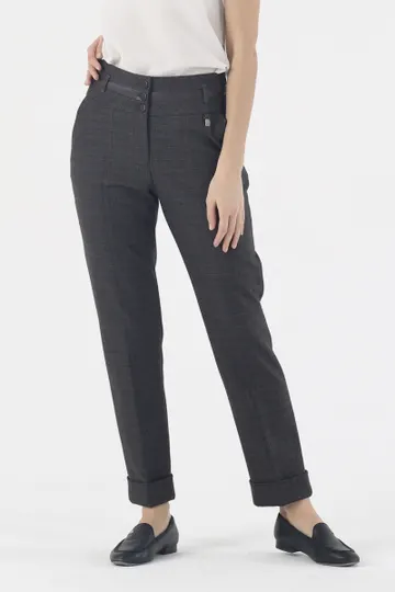 Брюки на средней посадке зауженные 7/8 длины с манжетами "Версави" клетка коричнево-серо-оранжевая